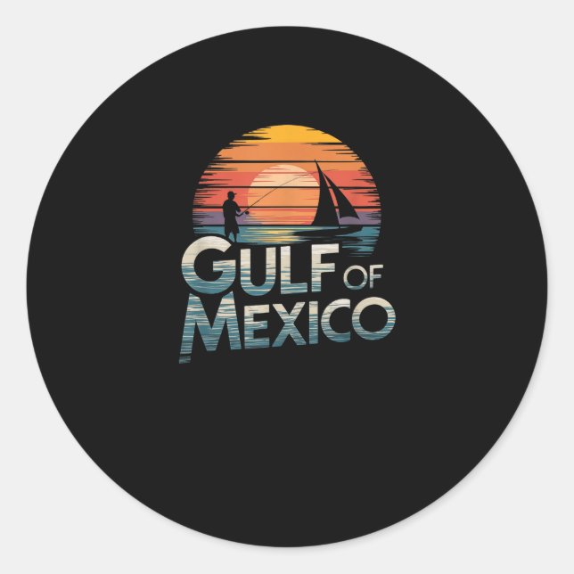 Gulf Of Mexico Retro Sunset Fishing &amp; Boating  Runder Aufkleber (Vorderseite)