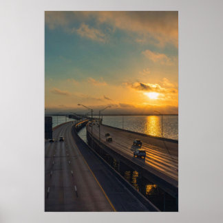 Gulfküste Sunrise Causeway Bridge Highway Poster
