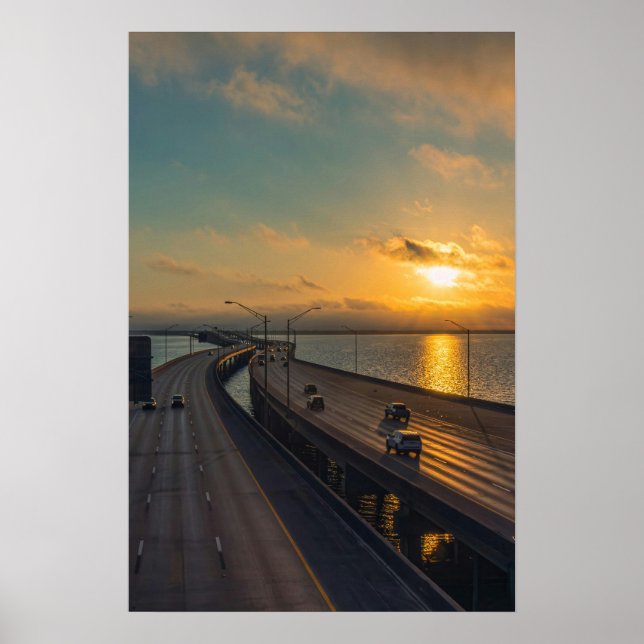 Gulfküste Sunrise Causeway Bridge Highway Poster (Vorne)