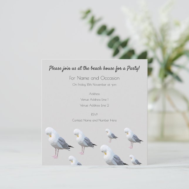 Gull Grey Beach House Party Einladung (Stehend Vorderseite)