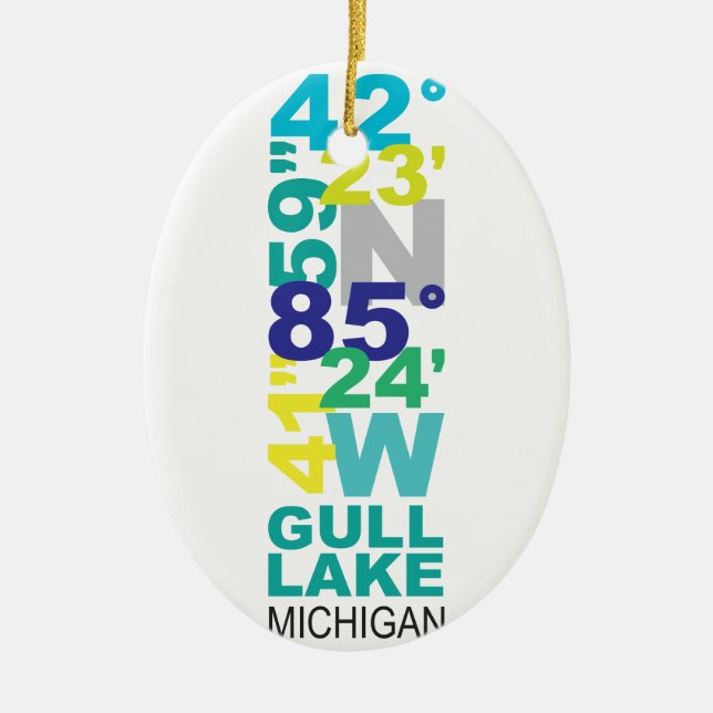Gull See, MI-Koordinaten - Wasser Keramikornament (Vorne)
