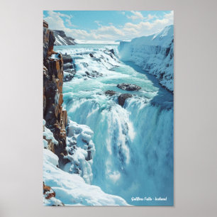 Gullfoss Falls Island Travel Poster