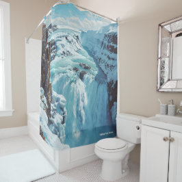 Gullfoss Falls Island Vintag Illustration Travel Duschvorhang