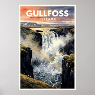 Gullfoss Island Vintage Reise Poster