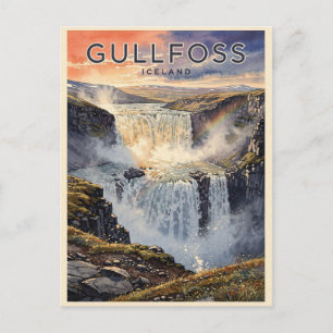 Gullfoss Island Wasserfall Vintage Postkarte
