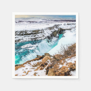 Gullfoss Island Wasserfall Winterlandschaft Versch Serviette