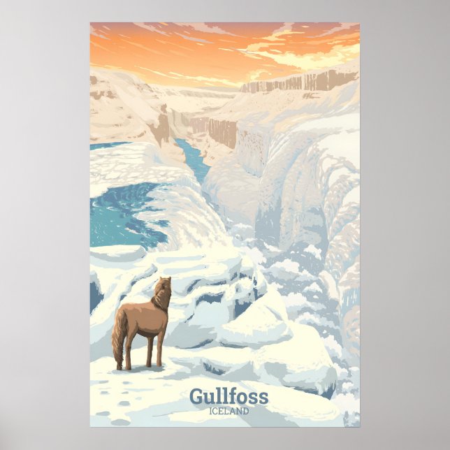 Gullfoss Wasserfall Island Reiseplakat Poster (Vorne)