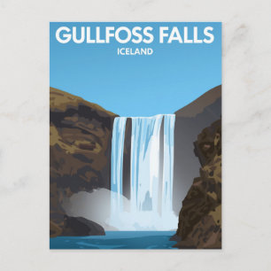 Gullfoss Wasserfall Island Vintage Kunst Postkarte