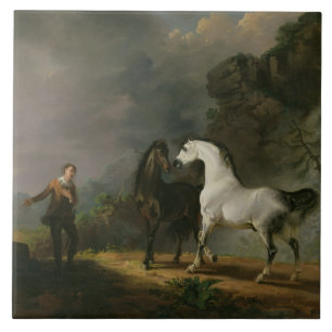 Gulliver, das zu dem Houyhnhnms, 1769 spricht (Öl Fliese