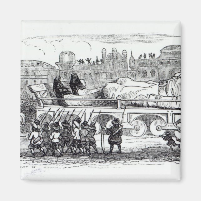 Gulliver, der nach Lilliputian transportiert wird Magnet (Vorne)