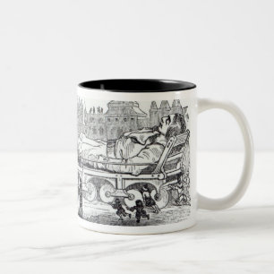 Gulliver transportierte zum Lilliputian Zweifarbige Tasse