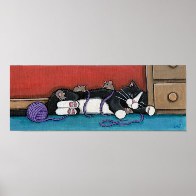 Gullivers Nickerchen - Whimsical Cat Print Poster (Vorne)