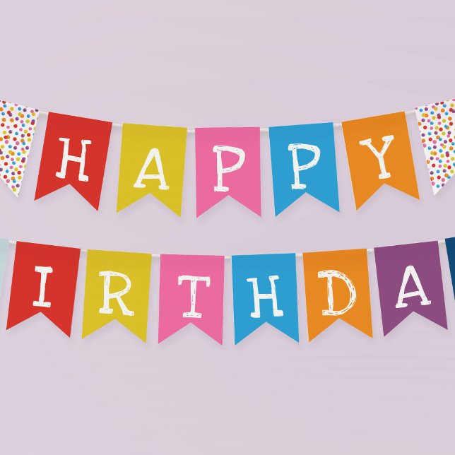 Gumball Machine Candy Bubble Gum Happy Birthday Wimpelkette (Colorful rainbow colored Happy Birthday bunting from the gumball machine birthday party collection.)