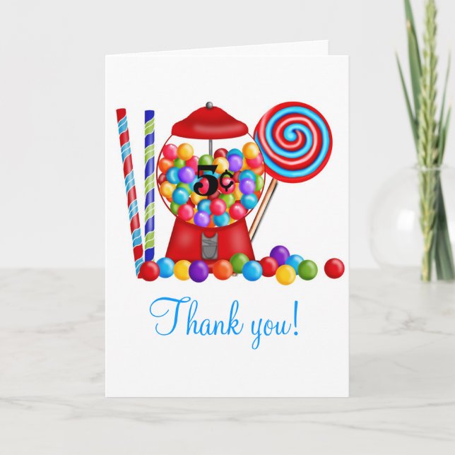 Gumball Machine Candy Lollipop Dankeskarte (Vorderseite)