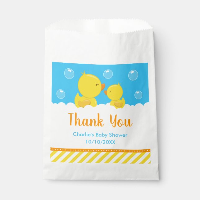Gumber Ducky Baby Dusche Gelb Blau Vielen Dank Geschenktütchen (Vorderseite)