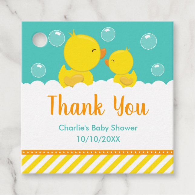 Gumber Ducky Baby Dusche Gelb Grün Danke Geschenkanhänger (Vorderseite)