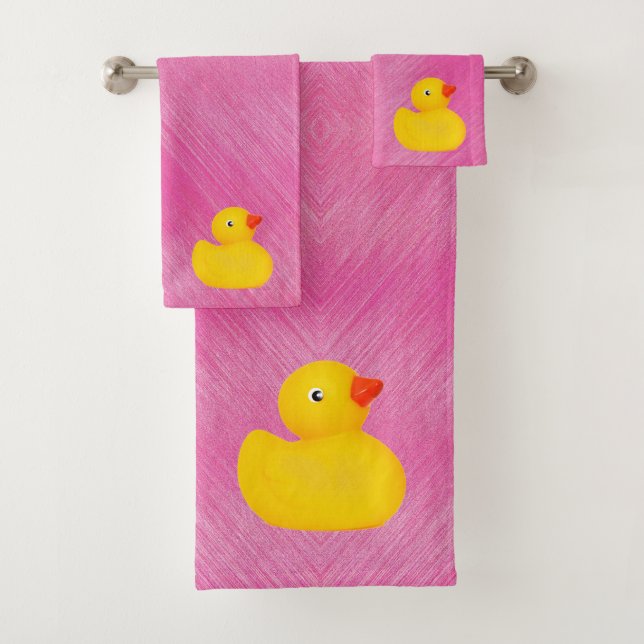 Gumber Ducky Duck Pink Girly Badezimmer Handtuch S Badhandtuch Set (Insitu)