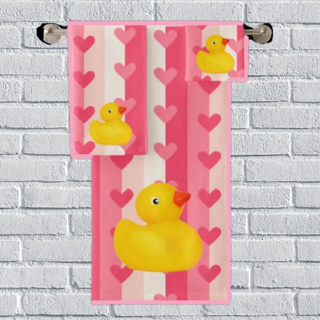 Gumber Ducky Duck Pink Hearts Set Handtuch im Bade (Von Creator hochgeladen)