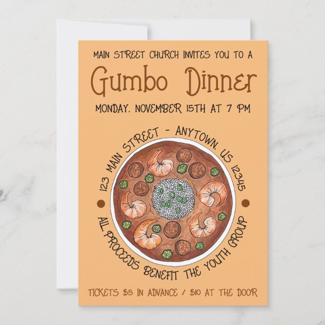 Gumbo Dinner Louisiana LA New Orleans NOLA Food Einladung (Vorderseite)