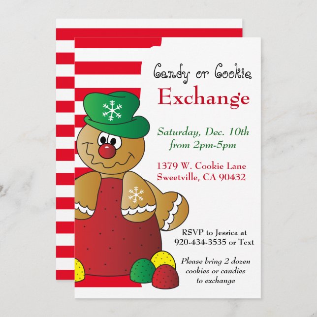 Gumdrop Gingerbrot Cookie & Candy Exchange Einladung (Vorne/Hinten)