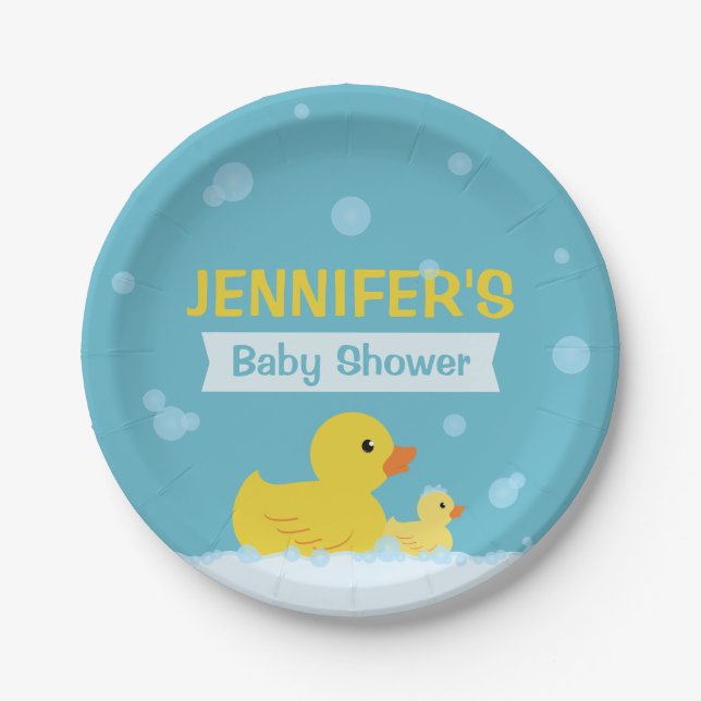 Gummi Duck Baby Shower Gender Neutral Pappteller (Vorderseite)