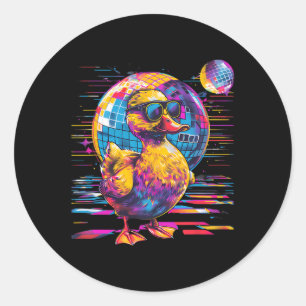 Gummi Duck Dancing Disco Aquarell Funny Rubber Runder Aufkleber