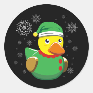 Gummi Duck Elf Weihnachten. Quack Rubber Ducky Runder Aufkleber