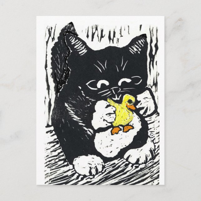 Gummi Duck & Kitten, Blockdruck Postkarte (Vorderseite)