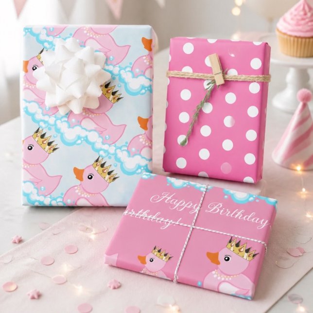 Gummi Duck (rosa) Geburtstagsparty Wrapping Paper Geschenkpapier Set (Von Creator hochgeladen)