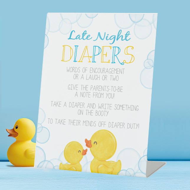 Gummi Duck Spate Night Diapers Ratgeber Baby Dusch Sockelschild (Watercolor Rubber Duck Late Night Diapers Advice Table Pedestal Party Sign)