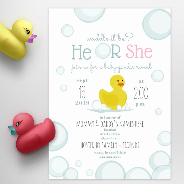 Gummi Duck Waddle Es ist Baby Gender Reveal Einladung (Von Creator hochgeladen)