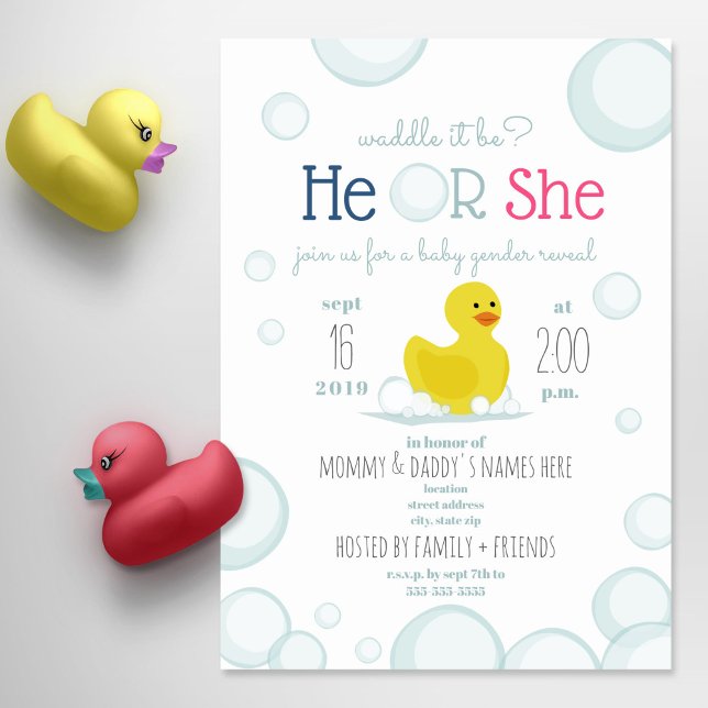Gummi Duck Waddle Es ist Baby Gender Reveal Einladung (Von Creator hochgeladen)