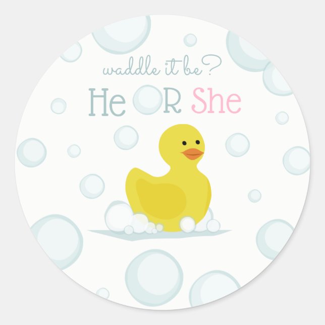 Gummi Duck Waddle Es ist Baby Gender Reveal Runder Aufkleber (Vorderseite)
