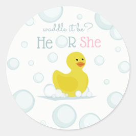 Gummi Duck Waddle Es ist Baby Gender Reveal Runder Aufkleber