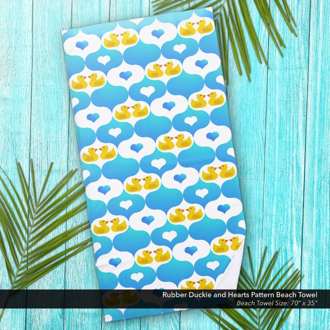 Gummi Duckie und Herz Gelb und Blau Strandtuch (Rubber Duckie and Hearts Yellow and Blue Beach Towel)