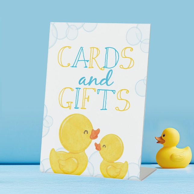 Gummi Duckkarten & Geschenke Geburtstag oder Babyd Sockelschild (Cards and Gifts Rubber Duck Baby Shower or Birthday Party Table Sign)