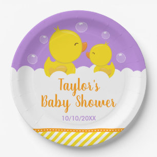 Gummi Ducky Gelb und Lila Babydusche Pappteller