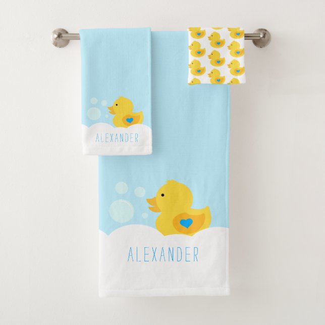 Gummi Ducky mit blauem Herzen Badhandtuch Set (Insitu)