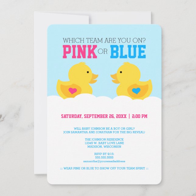 Gummi Ducky Pink oder Blue Gender Reveal Party Einladung (Vorderseite)