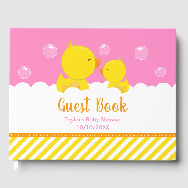 Gummi Ducky Yellow and Pink Baby Dusche Gästebuch (Vorderseite)