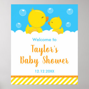 Gummi-Ente Gelb und Blau Baby Shower Willkommen Poster