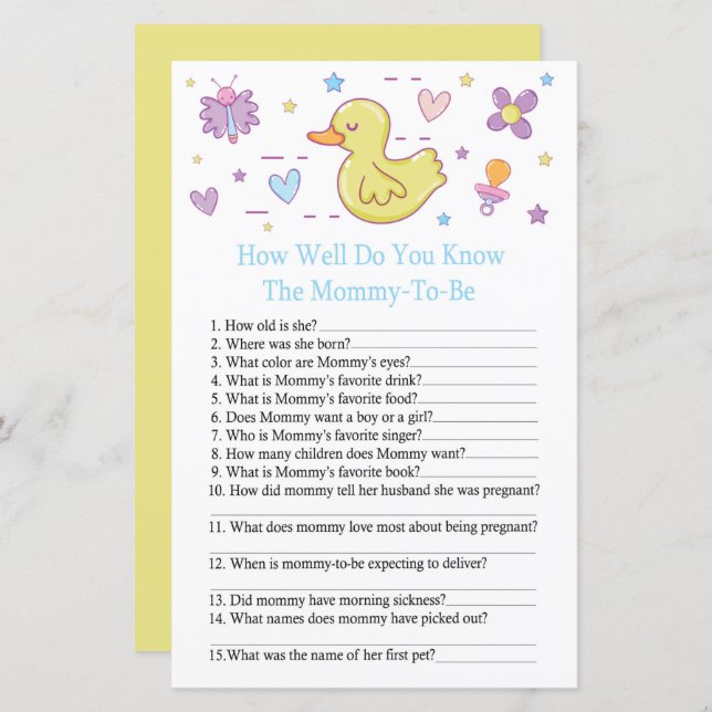 Gummi Ente Wie gut kennen Sie Babydusche? (Vorne/Hinten)