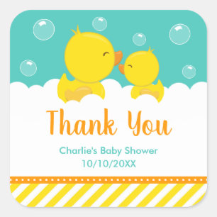 Gummi-Enten-Baby-Shower Gelb Grün Danke Quadratischer Aufkleber