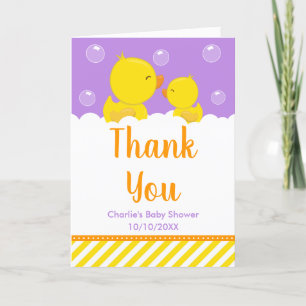 Gummi-Enten-Baby-Shower Gelb und Lila Dankeskarte