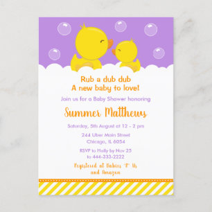 Gummi-Enten-Baby-Shower Gelb und Lila Postkarte