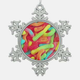 Gummiartige Wurmsüßigkeits-Weihnachtsverzierung Schneeflocken Zinn-Ornament