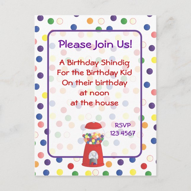 Gummiball-Invite Einladungspostkarte (Vorderseite)