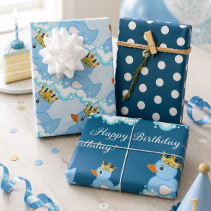 Gummiente (Blau) Geburtstags-Geschenkpapier Geschenkpapier Set
