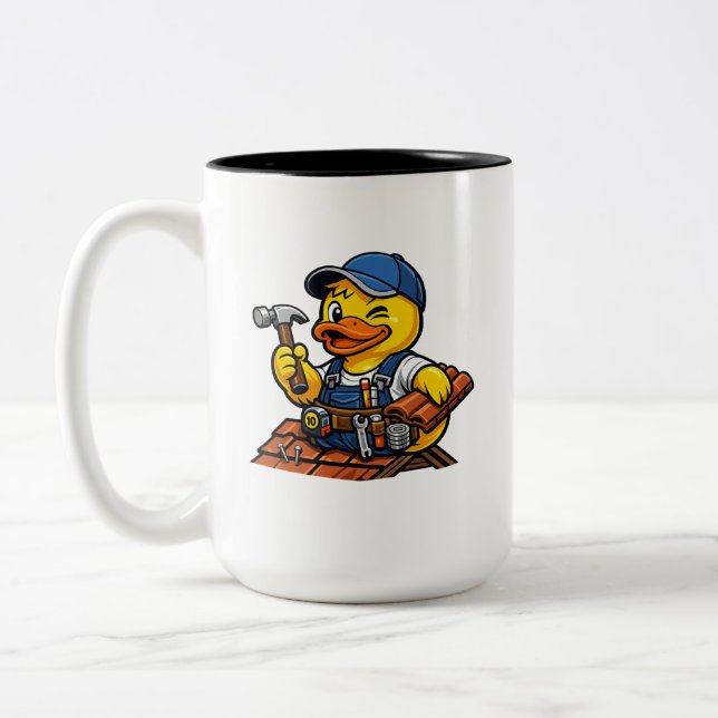 Gummiente Dachdecker Zweifarbige Tasse (Links)