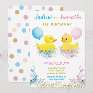 Gummiente Erstes Geburtstagskarten für Zwillinge Einladung